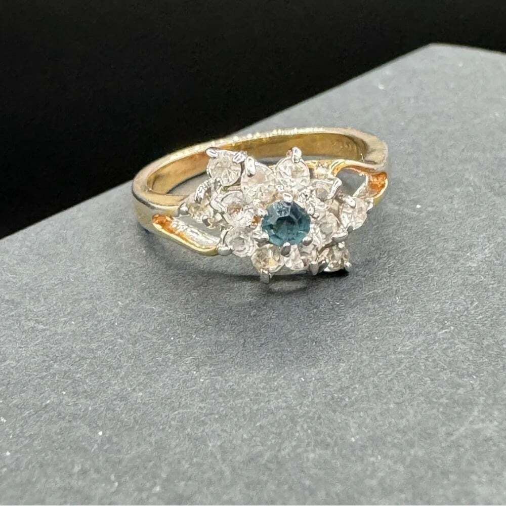 Vintage Estate Ring 14KT GE Birthstone Blue Sapphire Color and CZ Ring Size 6.75
